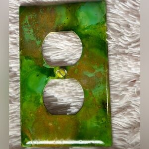 Hand crafted shades of Green and gold Abstract Art switch plate cover